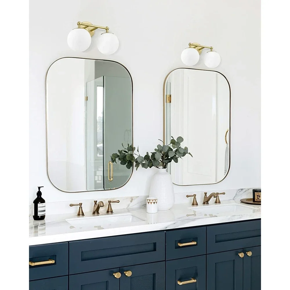 Gold Bathroom Light Fixture 2-Light Vanity Light Over Mirror Wall Sconce Globe
